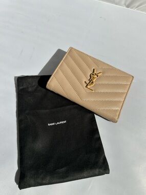 Saint Laurent Beige Compact Wallet